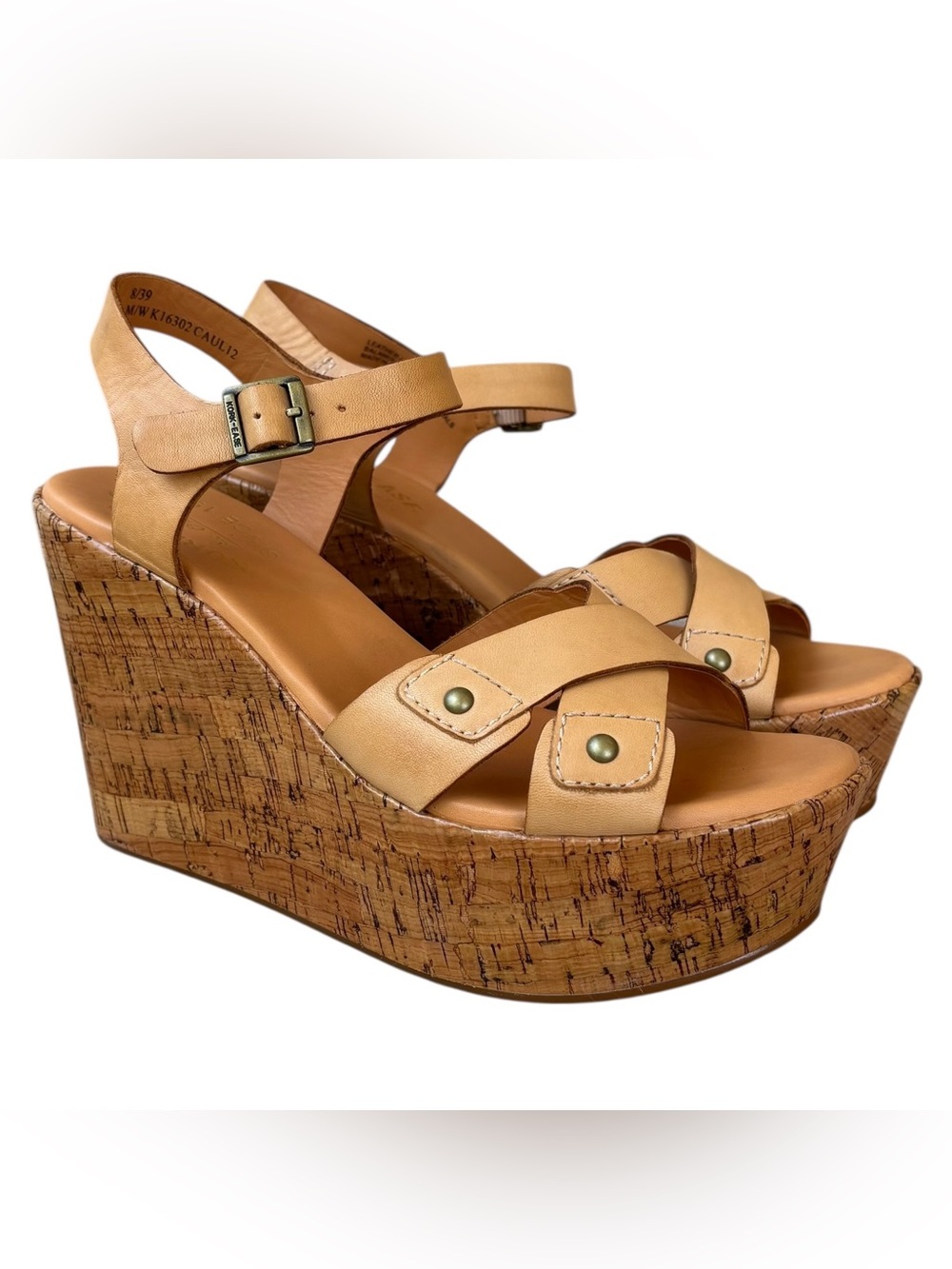 KORK-EASE Light Tan Leather & Cork Platform Wedge Sandals